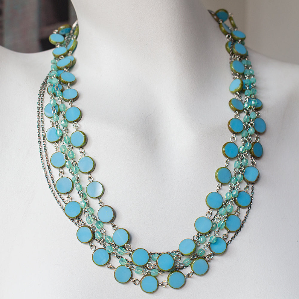 Boutique Layered Necklace 7819: Turq/ Silver