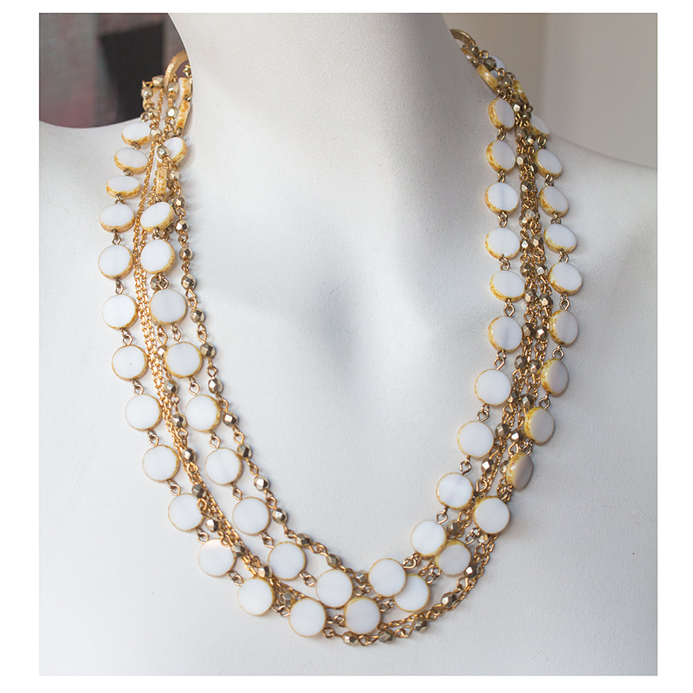 Boutique Layered Necklace 7819: White/ Gold