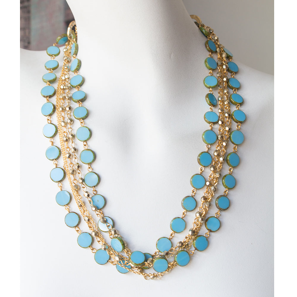 Boutique Layered Necklace 7819: Turquoise / Gold