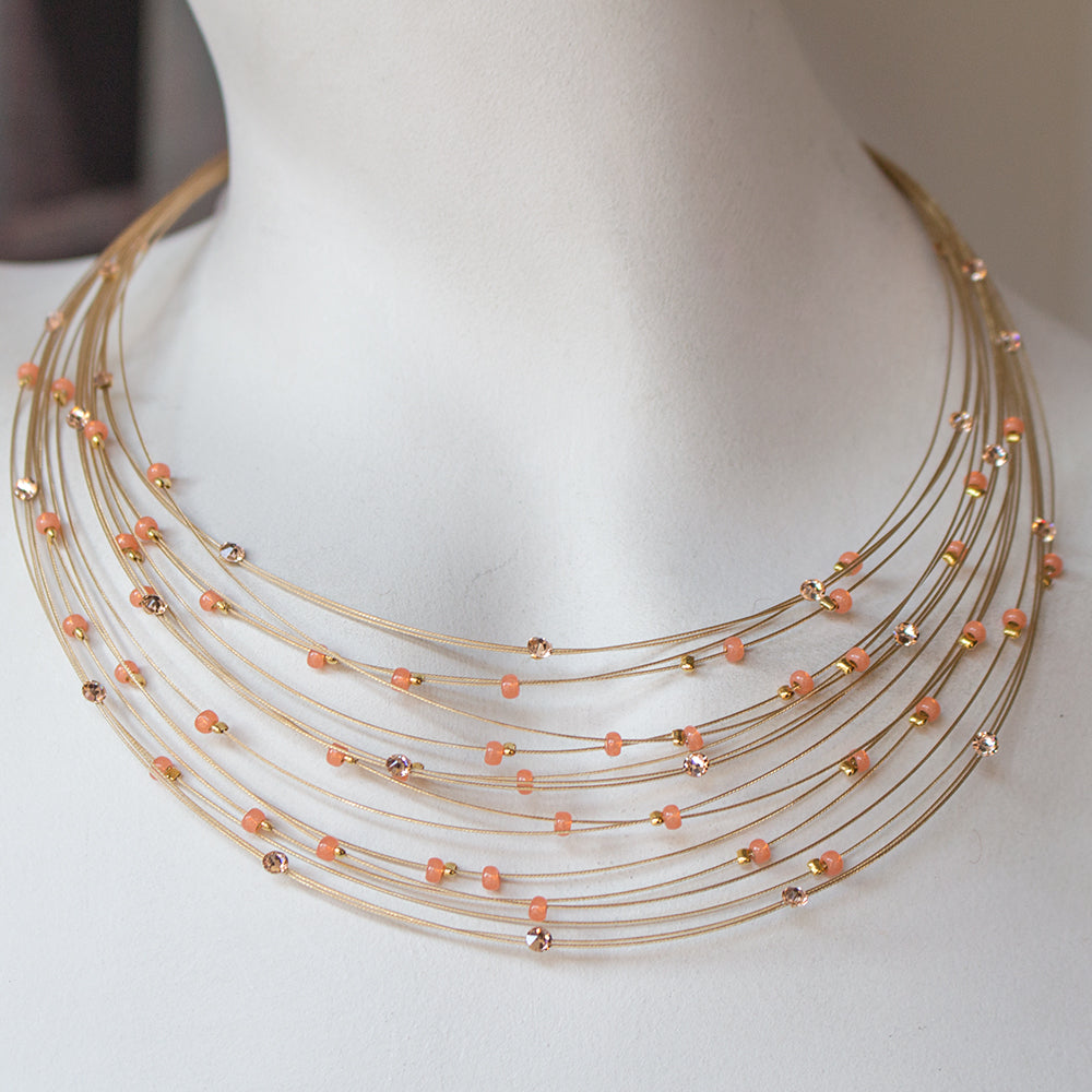 Necklace 8409: Peach/ Gold