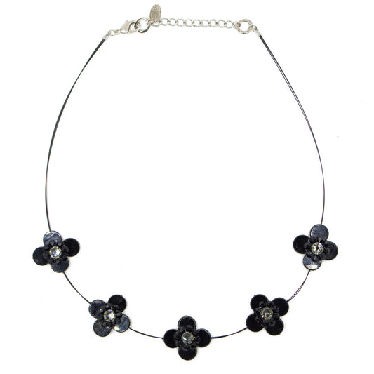 Romantic Floral Necklace 8484: Black/ Silver