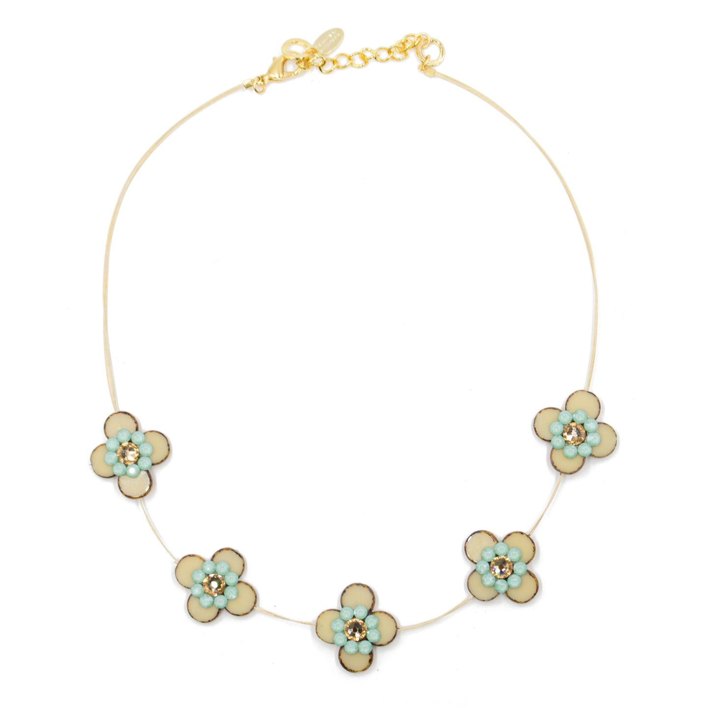 Romantic Floral Necklace 8484: Brown/ Gold