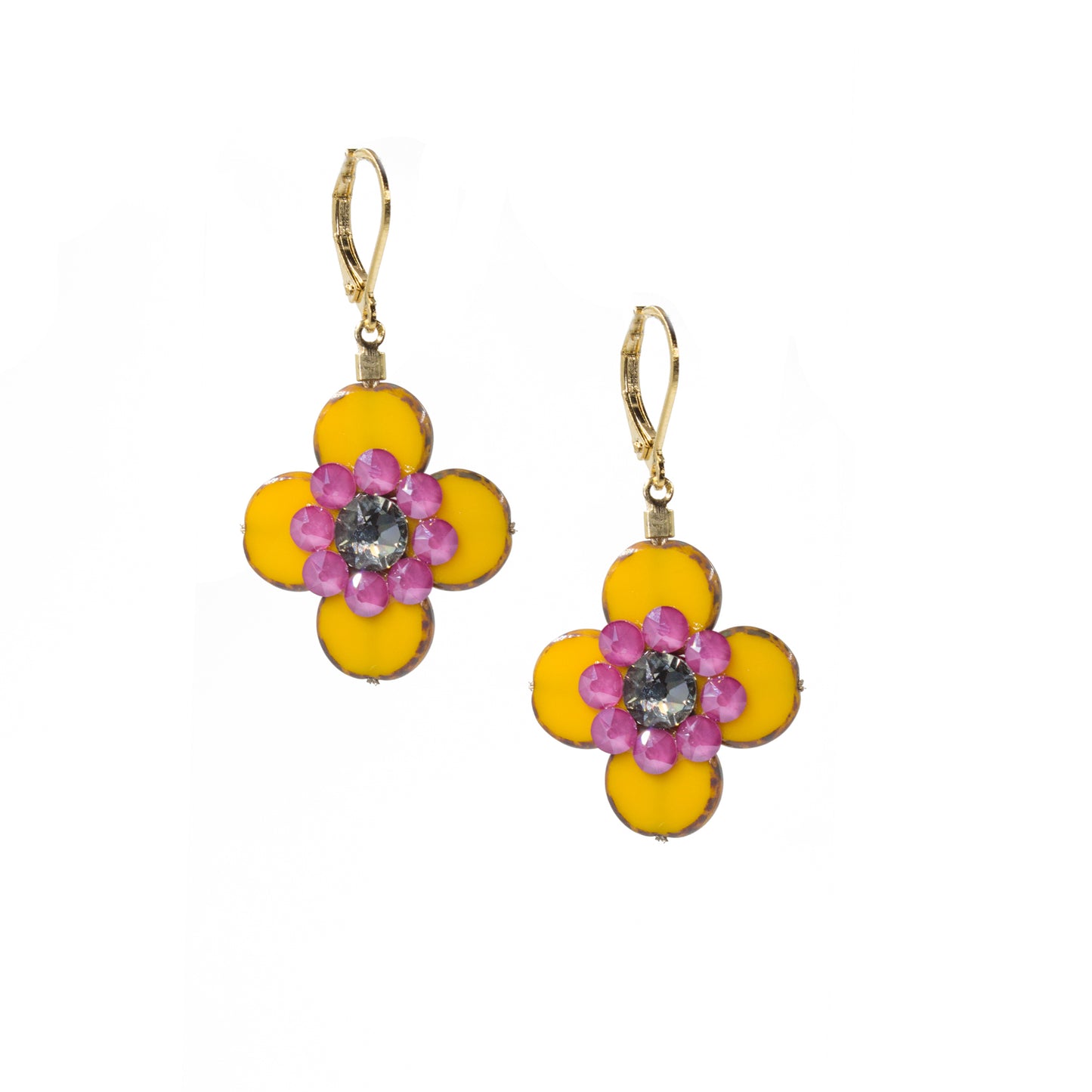 Flower Design Dangle Earring 2124: Yellow/ Gold