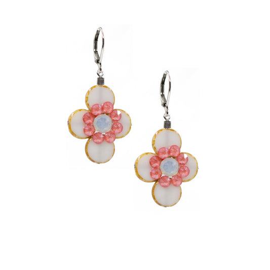 Flower Design Dangle Earring 2124: White/ Silver