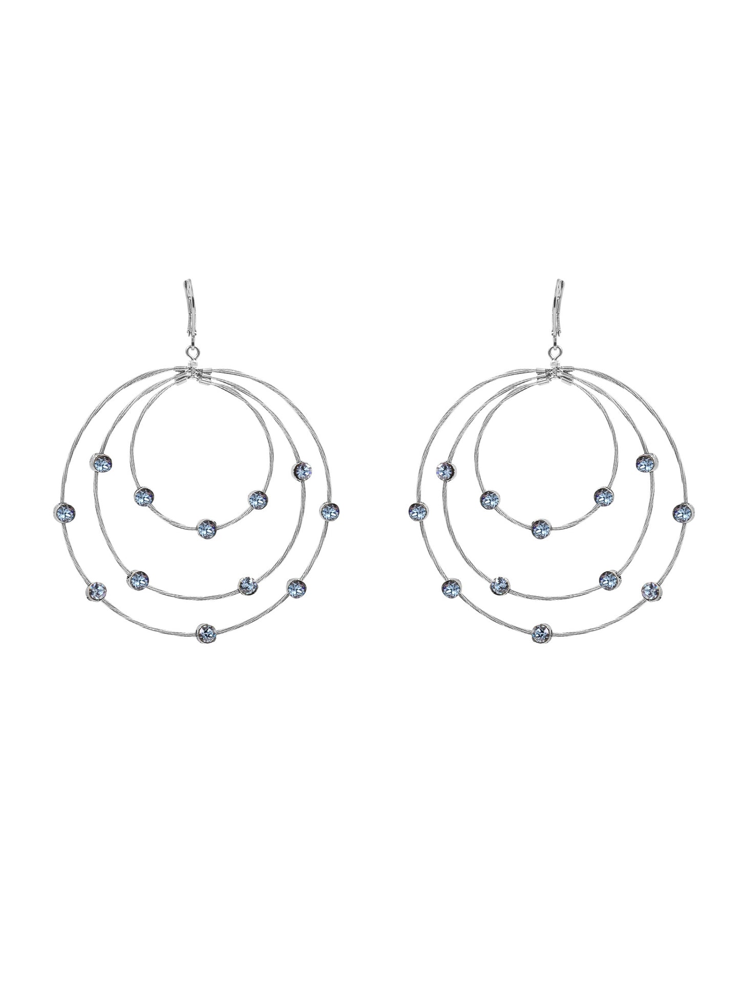 Triple Layer Circle Glitter Earring E2110: Silver/Blue