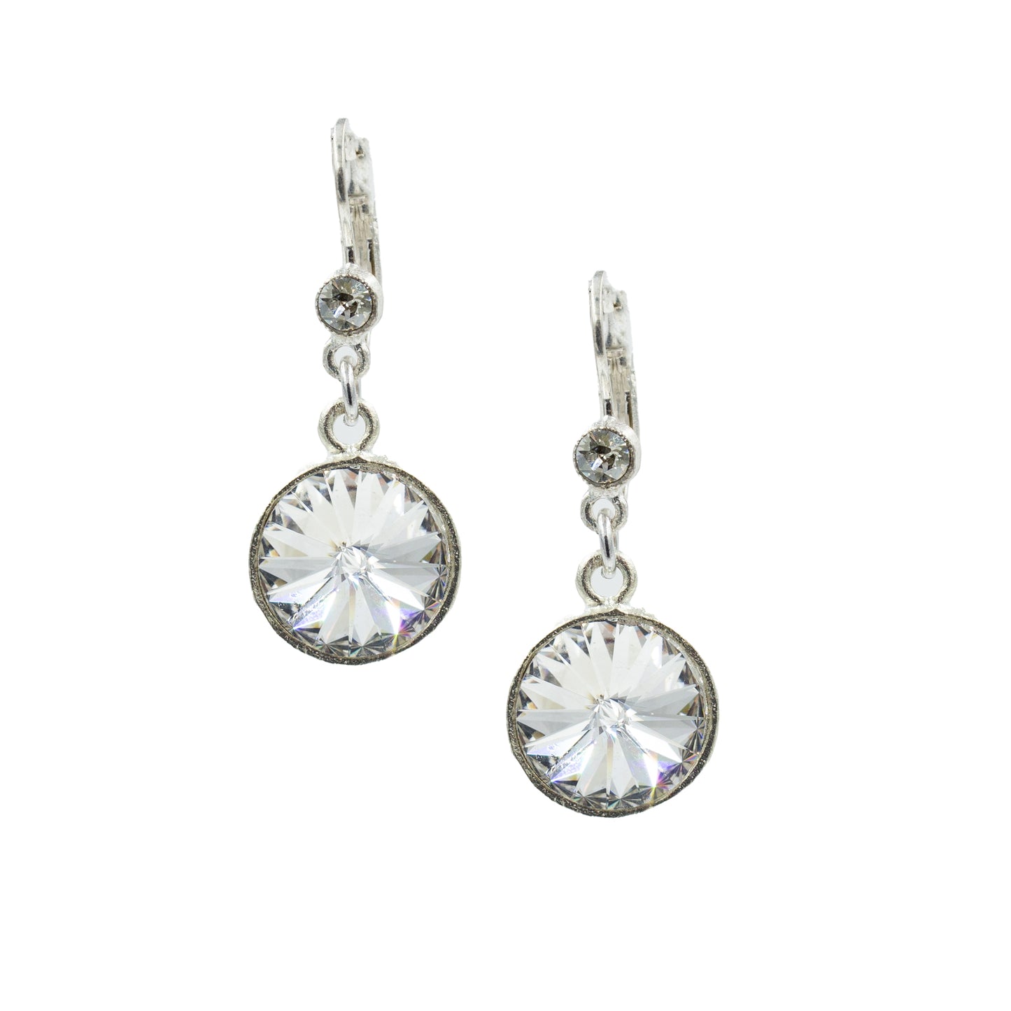 Precious Stone Drop Earring 2146:  Clear/ Matte Silver