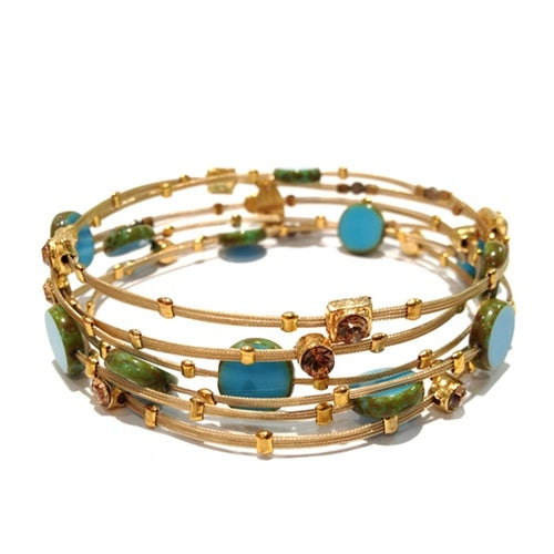 Boutique Bracelet 3253: LtCo / Turq / Gold
