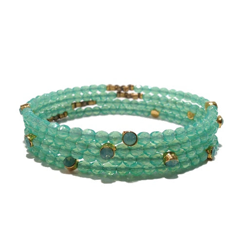 Sparkle Beaded Bracelet 3473: Turquoise Opal / Sky / Gold