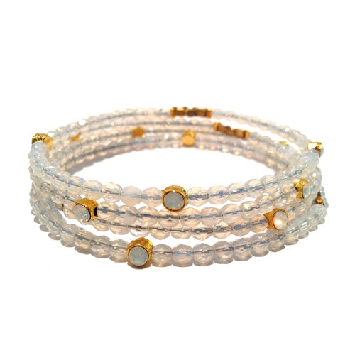Sparkle Beaded Bracelet 3473: Opal White / White / Gold