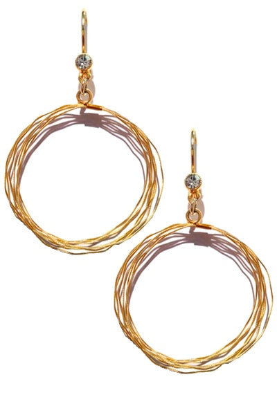 Handmade Wire Drop Hoop Earring 2399: Clear / Gold