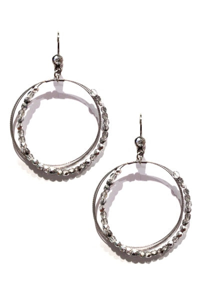 Stylish Beaded Hoop Earring 2408: Half Silver / Silver