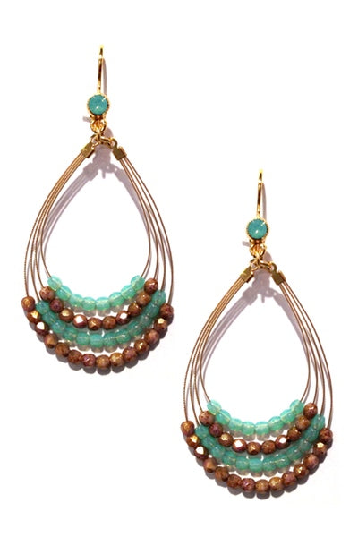 Sparkle Beaded Dangle Earring 2421: Turquoise / Earth / Gold