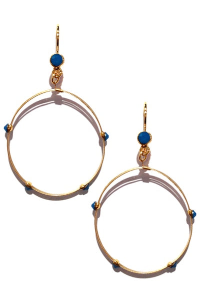 Minimalist Drop Hoop Earring 2620: Opal Capri / Gold