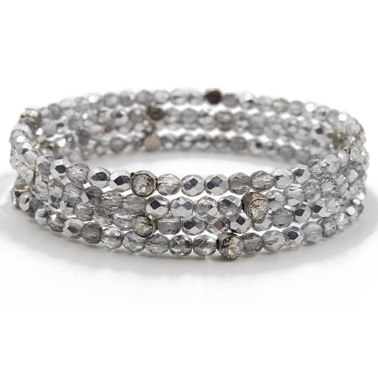 Sparkle Beaded Bracelet 3473: Clear/ Half Silver