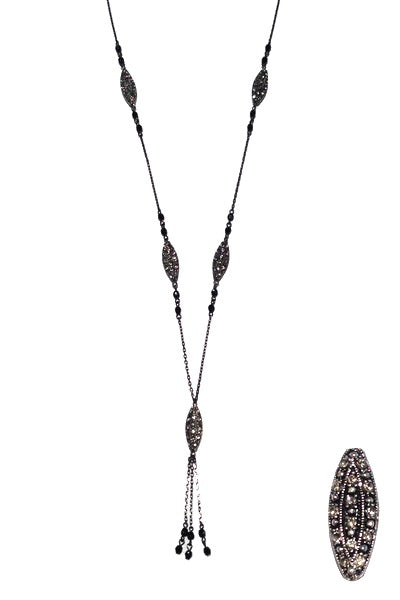 Special Occasion Pendant Necklace 1048: Black Diamond / Black / Gun