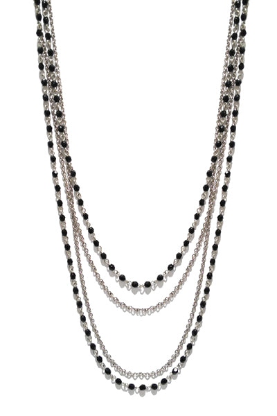 Chain and Bead Necklace 7569: Black / Silver