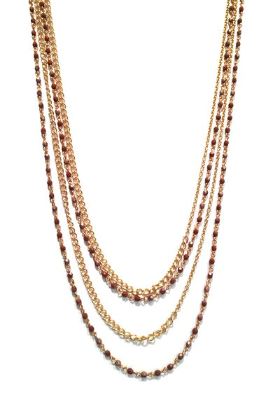 Chain and Bead Necklace 7569: Burgundy / Gold