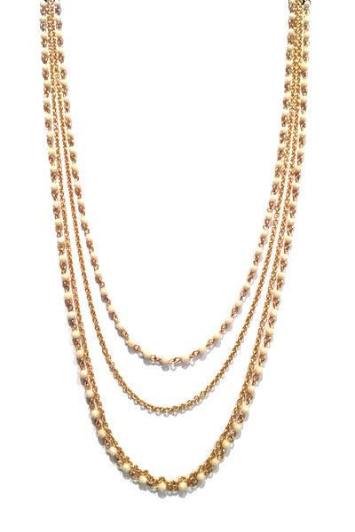 Chain and Bead Necklace 7569: Ivory / Gold