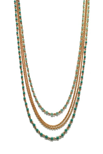 Chain and Bead Necklace 7569: Turquoise / Gold