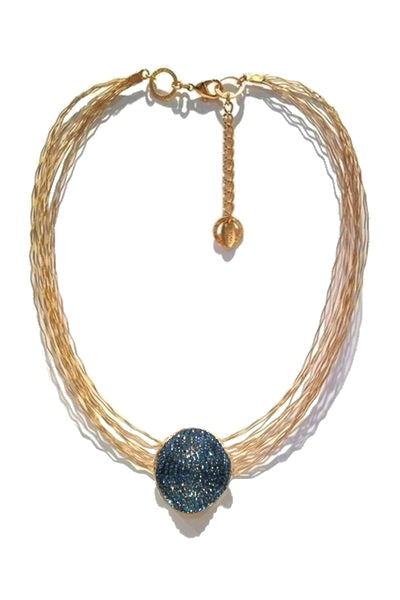 Handmade Love Necklace 8249: Denim / Gold