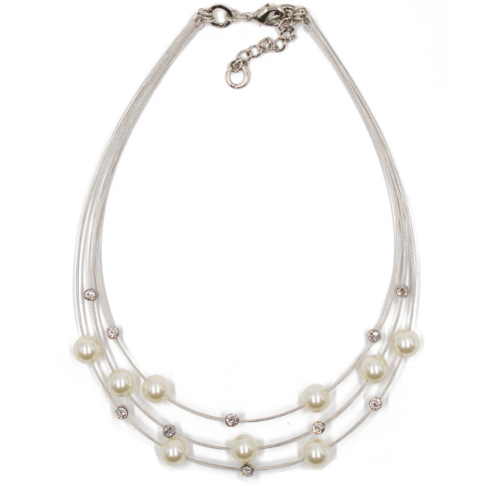 Pretty Pearl for Women Necklace 8109: White Pearl/ Silver