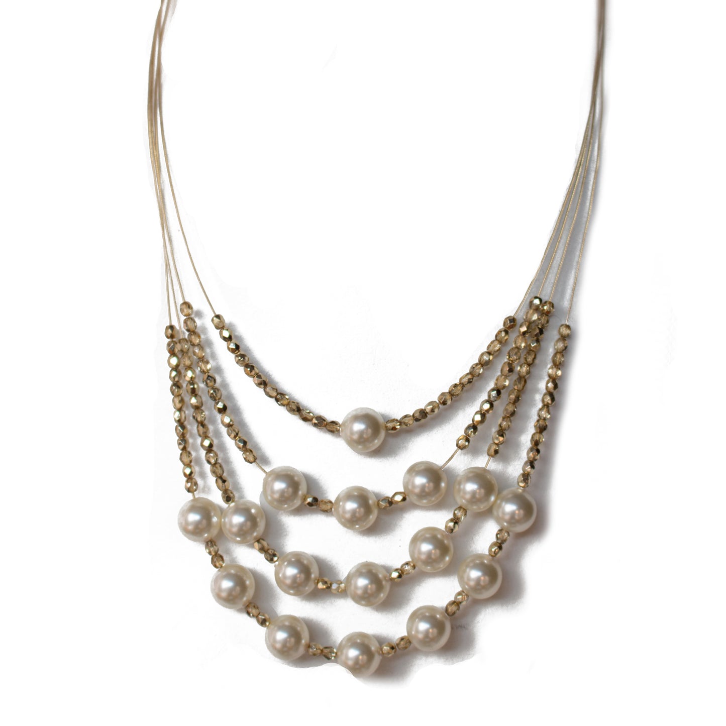 Necklace8464: White Pearl/ Gold