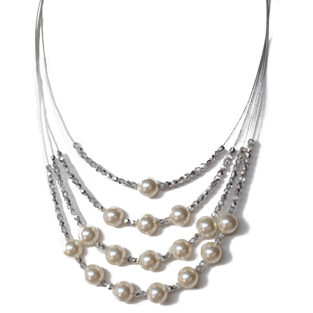 Necklace 8464: White Pearl/ Silver