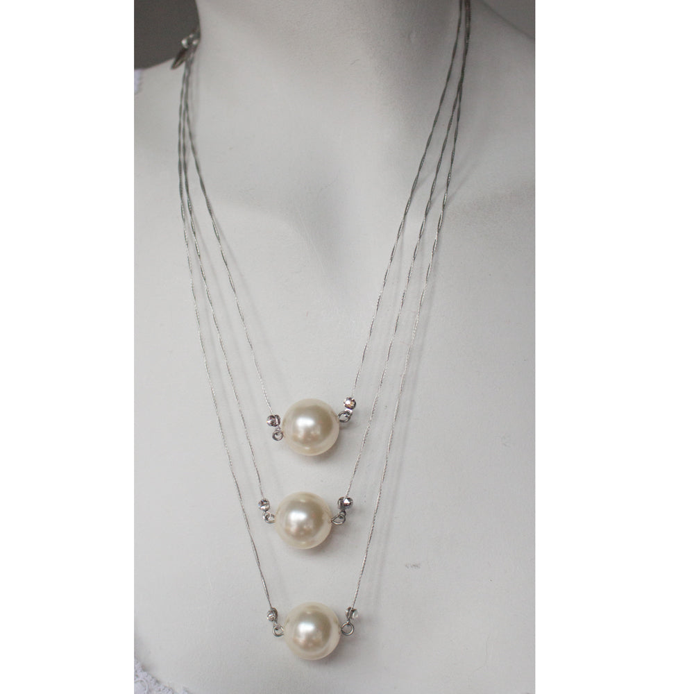 Necklace 8461: White Pearl/ Silver