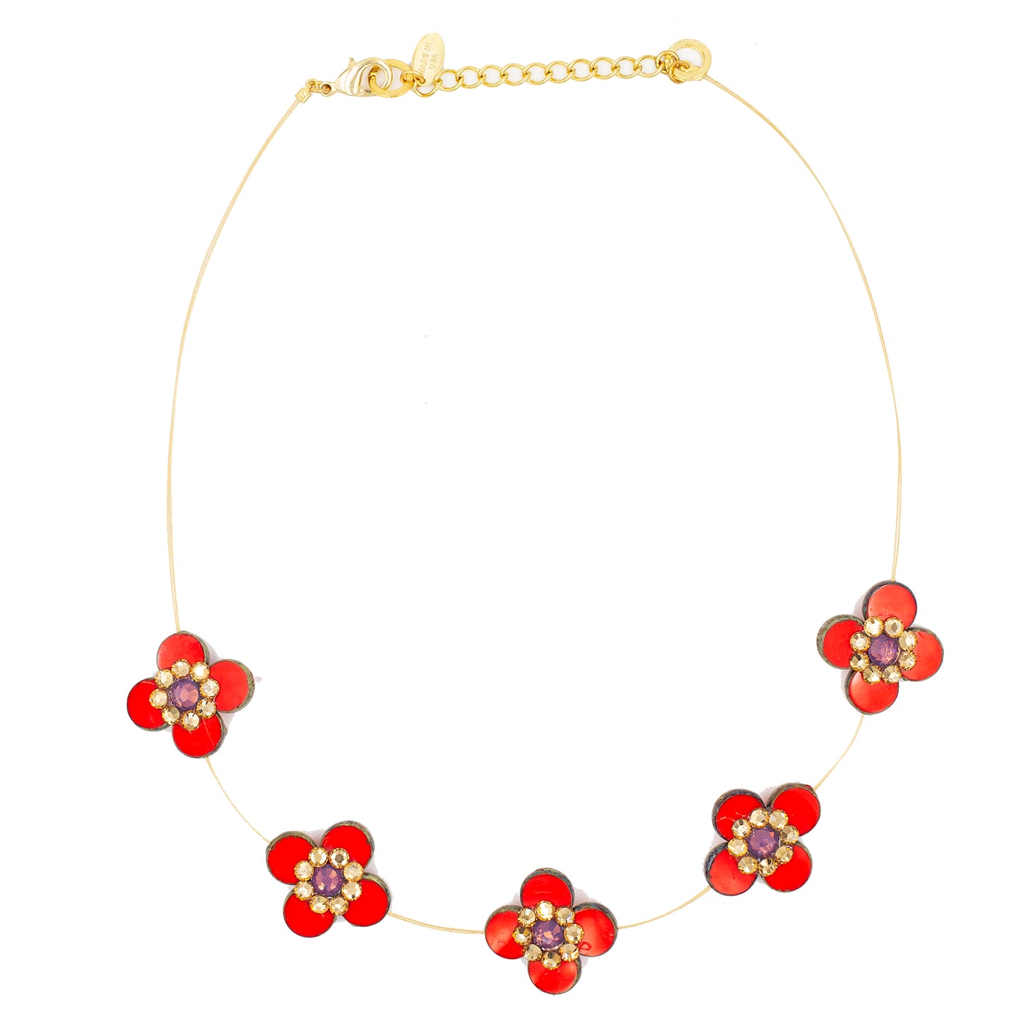 Romantic Floral Necklace 8484: Red/ Gold
