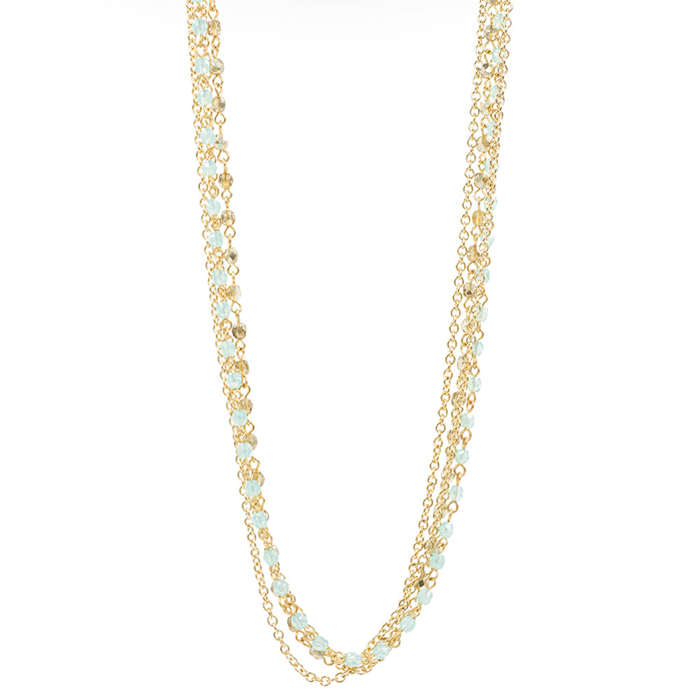 Chain and Bead Necklace 7569: Sky/ Gold